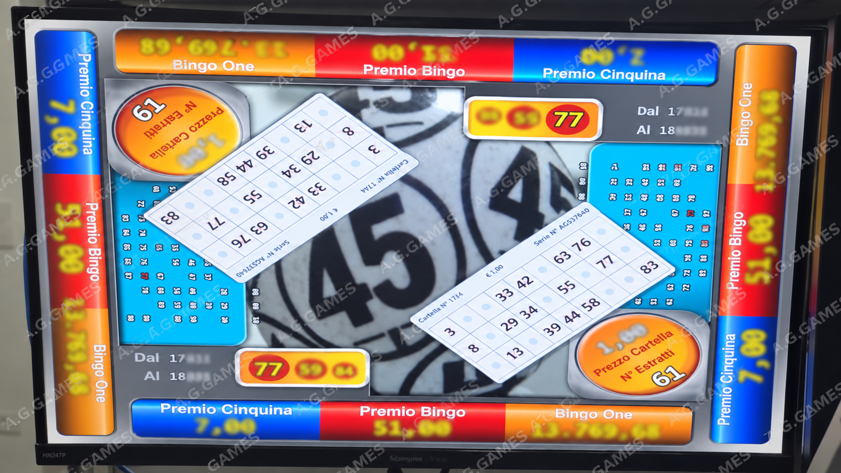 Anteprima di un monitor con schermata di gioco bingo